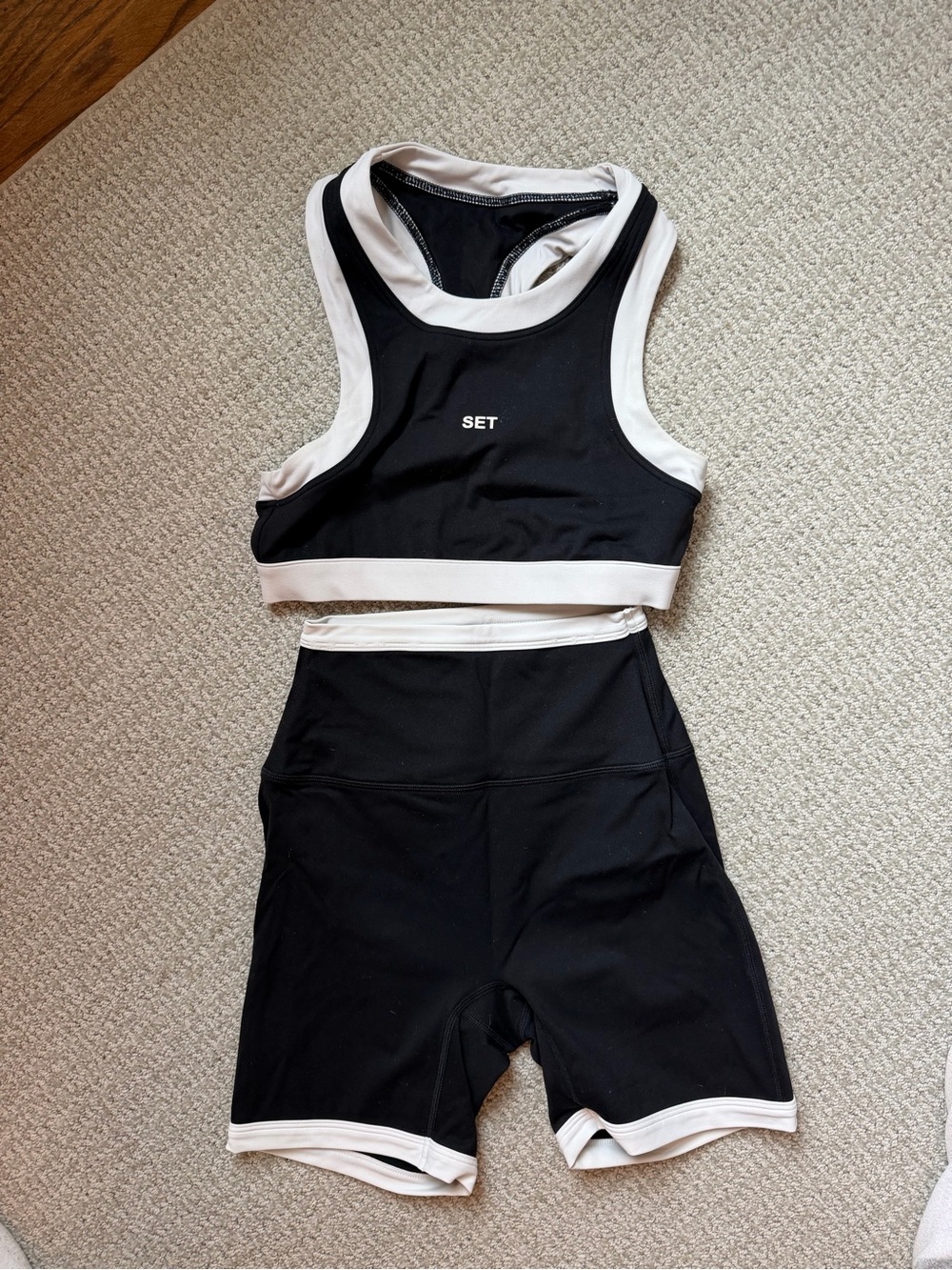 SET Active Black and White Sports Crop Top & Bike Shorts Set